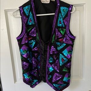 Vintage Lawrence Kazan Sequin Geometric Vest with Purple & Teal Accents